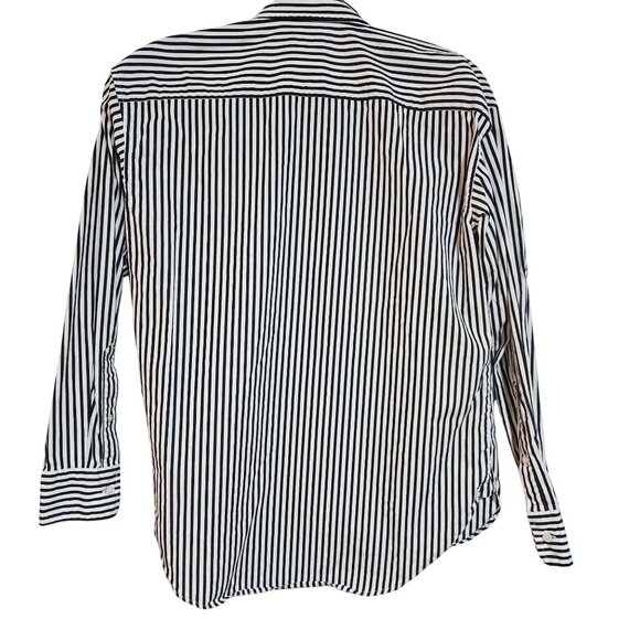 Lauren Ralph Lauren Black & White Striped Long Sleeve Cotton Button-Up Shirt Wit - Picture 2 of 16